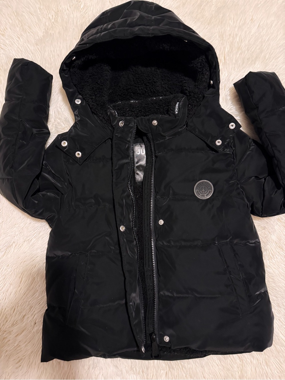 Justice Black Puffer Jacket with Hood